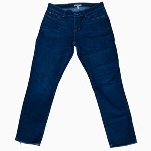 Eileen Fisher Skinny Jeans Mid-Rise Stretch Cropped Dark Wash Raw Hem, Size 8